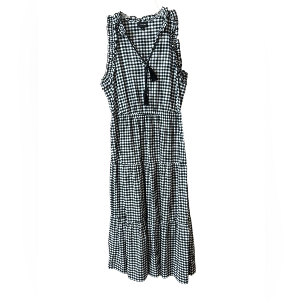 Who What Wear Gingham Tiered Dress M — Tassel Tie, Ruffle Trim